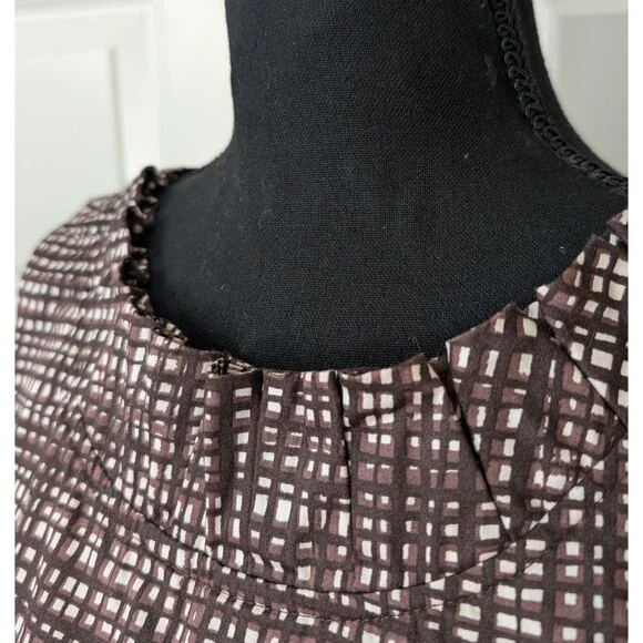 The Limited Size 6 Brown Cream Grid Print Sheath Dress Pockets Sleeveless Work - Picture 5 of 12